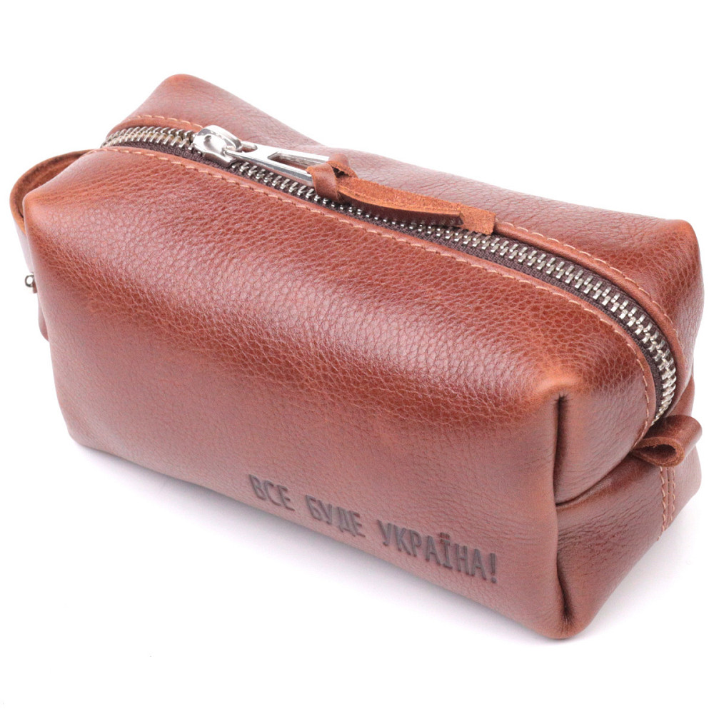 Компактная косметичка из гладкой кожи на молнии Украина GRANDE PELLE 16763 Светло-коричневая Киев - изображение 1