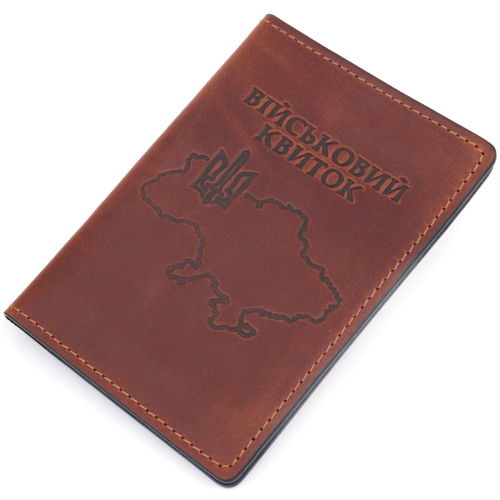 Обкладинка на військовий квиток у вінтажній шкірі Карта GRANDE PELLE 16782 Світло-коричнева Київ - фото 1