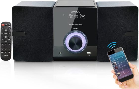 Музыкальный центр Hi-Fi микросистема LONPOO LP-886: CD-плеер, Bluetooth, USB, FM-радио, 30 Вт, DSP, Пульт ДУ, Black Киев