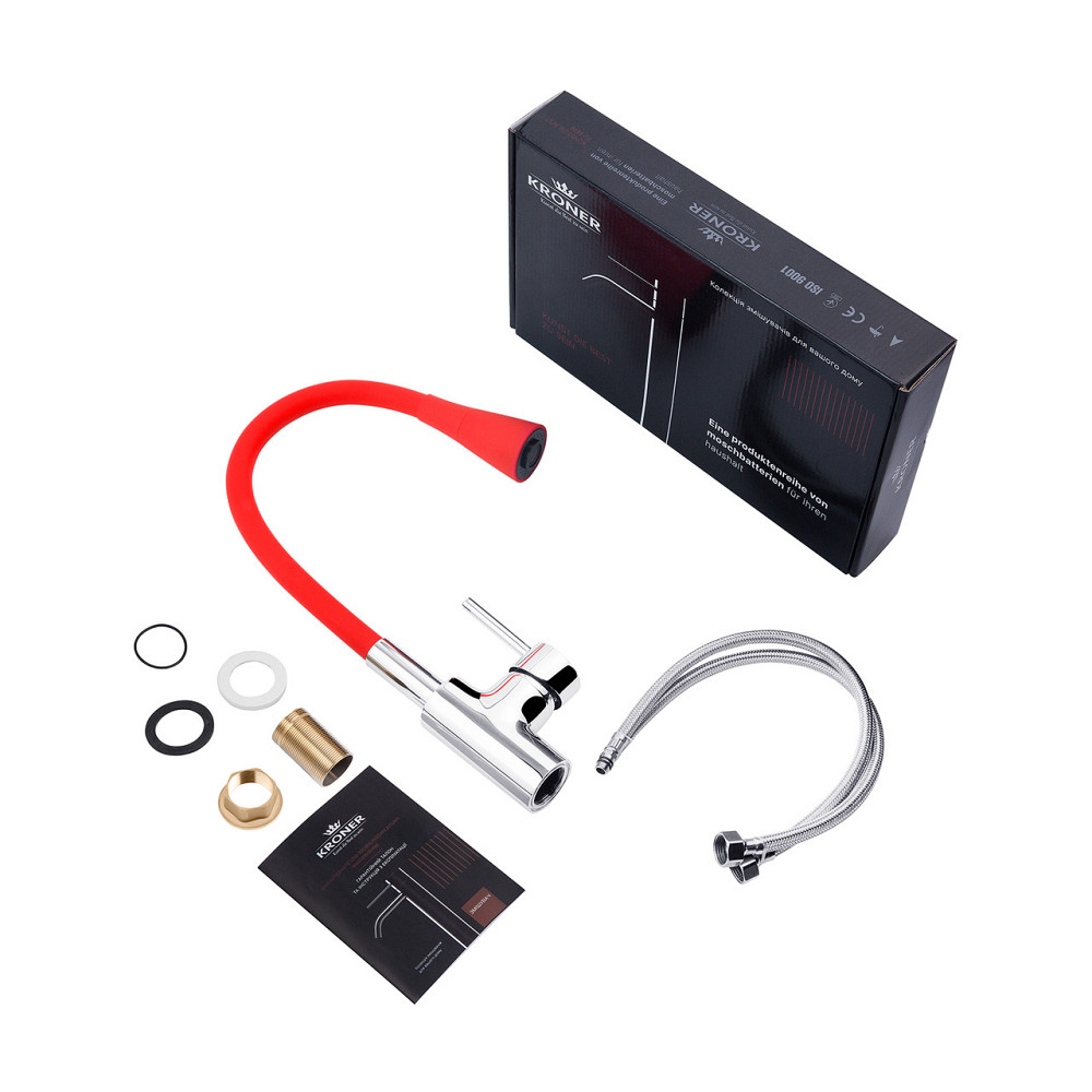 Змішувач для кухні з гнучким виливом Kroner KRP Küche - C031RED червоний Київ - фото 9