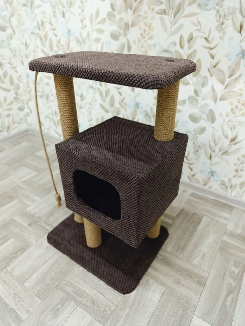 Когтеточка дряпка с домиком и лежанкой 85х50х50 см для кота возвышенная джутовая Киев - изображение 6