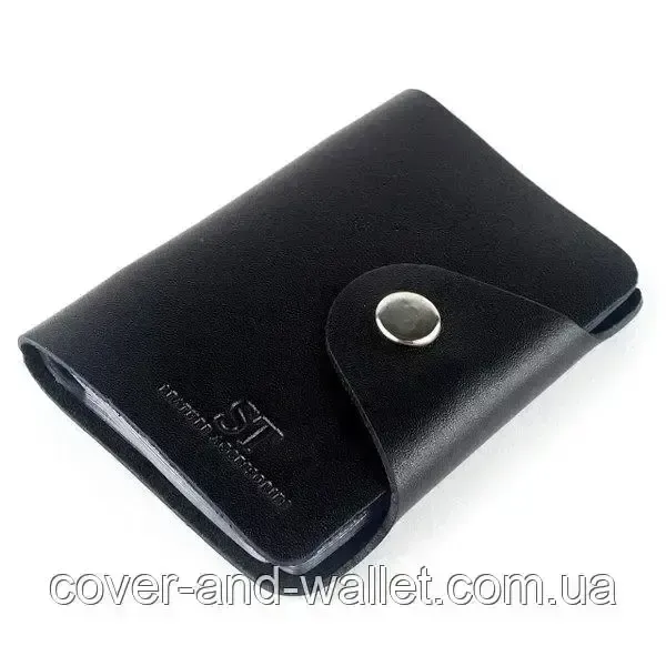 Шкіряна візитниця картхолдер чорного кольору маленького розміру ST Leather Київ - фото 4