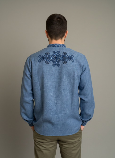 Чоловіча вишиванка з вишивкою на спині та комірцем стійкою Київ - фото 3