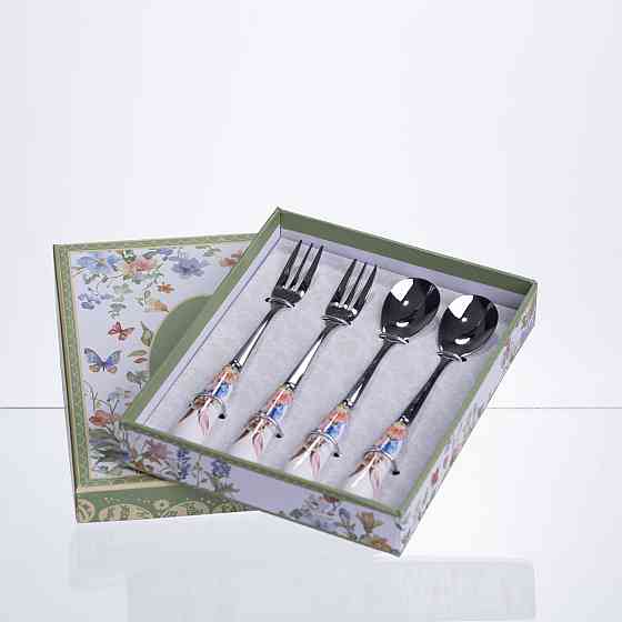 Набір столових приборів Garden Rabbits десертна виделка і ложка срібляста по 2 штуки HP-7323-7 Коломия