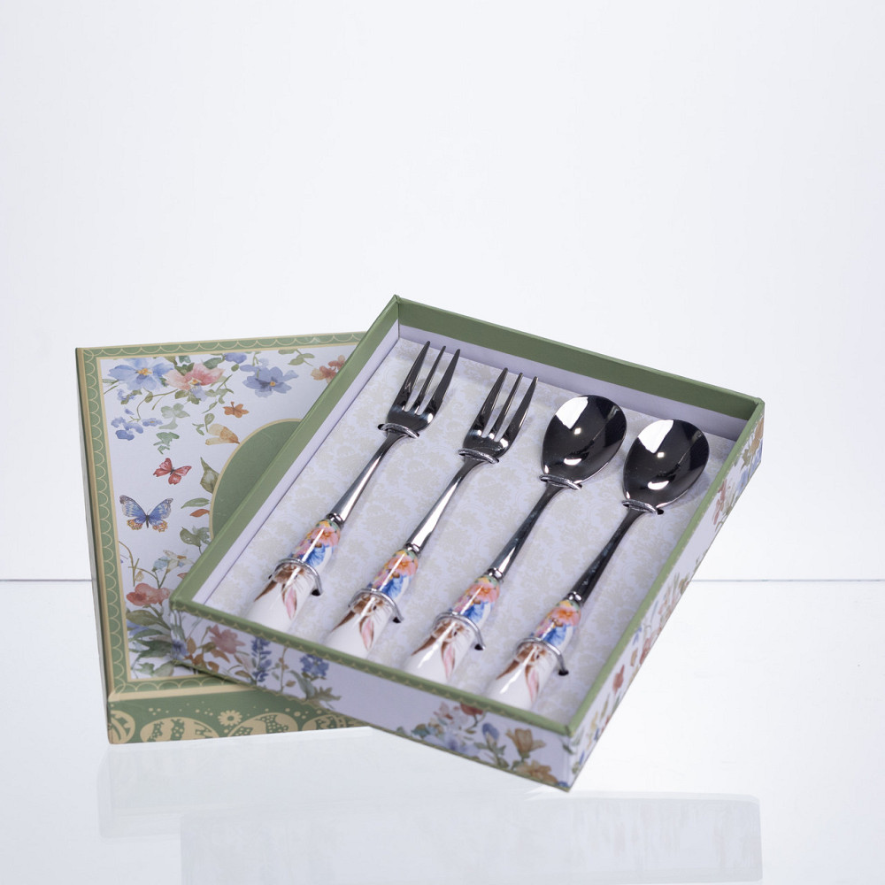 Набір столових приборів Garden Rabbits десертна виделка і ложка срібляста по 2 штуки HP-7323-7 Коломыя - изображение 3