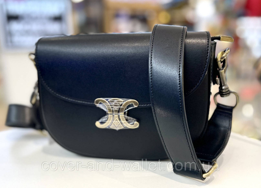 Полукруглая женская сумка кросс-боди из гладкой кожи черного цвета Virginia Conti Киев - изображение 6