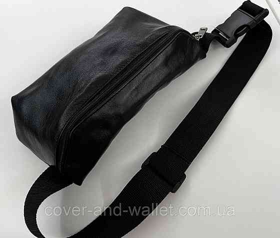 Недорогая сумка бананка из натуральной кожи в черном цвете PS Leather Киев