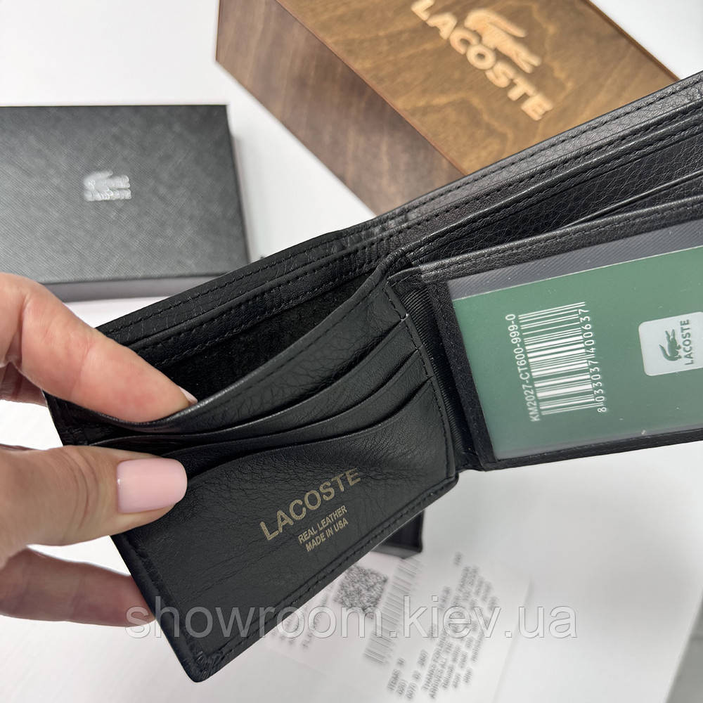 Чоловічий подарунковий набір портмоне та ремінь у дерев'яній коробці Lacoste (983) Київ - фото 8