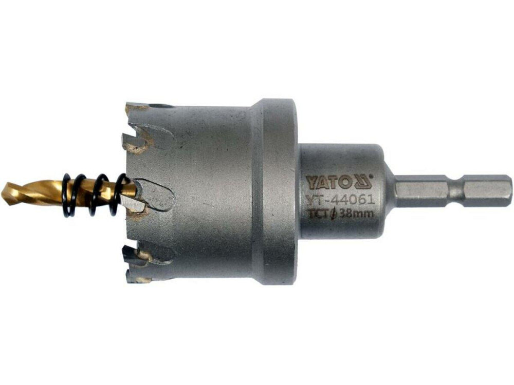 Свердло коронка по металу TCT YATO: Ø38 x103 мм, товщ. до 25мм, з напрямним, 6-гран. хвост 1/4