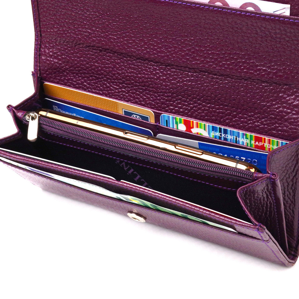 Жіночий гаманець з натуральної зернистої шкіри Фіолетовий (CANPELLINI) Київ - фото 10