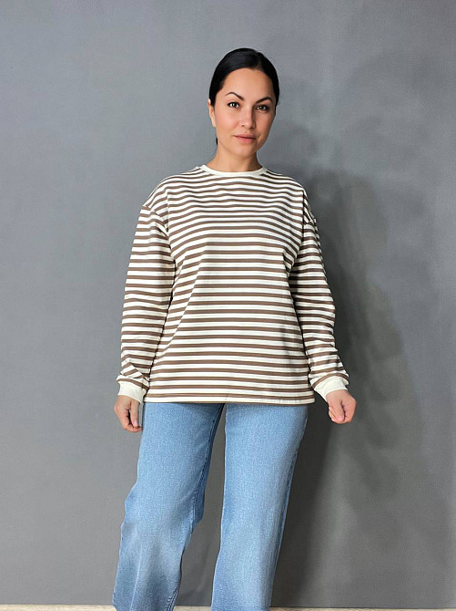 Лонгслів жіночий TEXTURE 1255 реглан смугастий трикотажний оверсайз крій, бежевий, one size Київ - фото 7