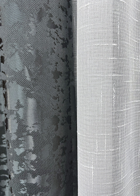 Комплект штор VR-Textil Лен Мрамор 100х270 2шт и Тюль 400х270 1262ш-115т Графитовый с белым 71-124/2 Киев - изображение 5