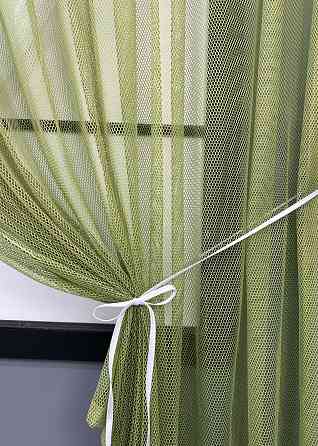 Кухонные шторки VR-Textil № 101к с подвязками Оливковый с белым 330х170 см (52-1215) Киев