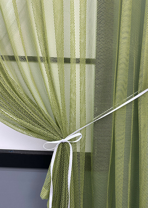 Кухонные шторки VR-Textil № 101к с подвязками Оливковый с белым 330х170 см (52-1215) Киев - изображение 5