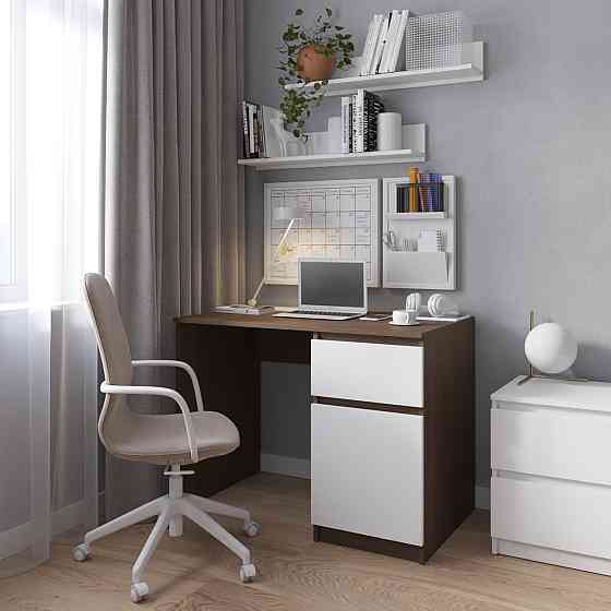 Комп’ютерний стіл VAYS R-18 Венге Темний-Білий фасад, письмовий з тумбою праворуч, без ручок, ЛДСП, 100×60×75 см - для дому та офісу Львів