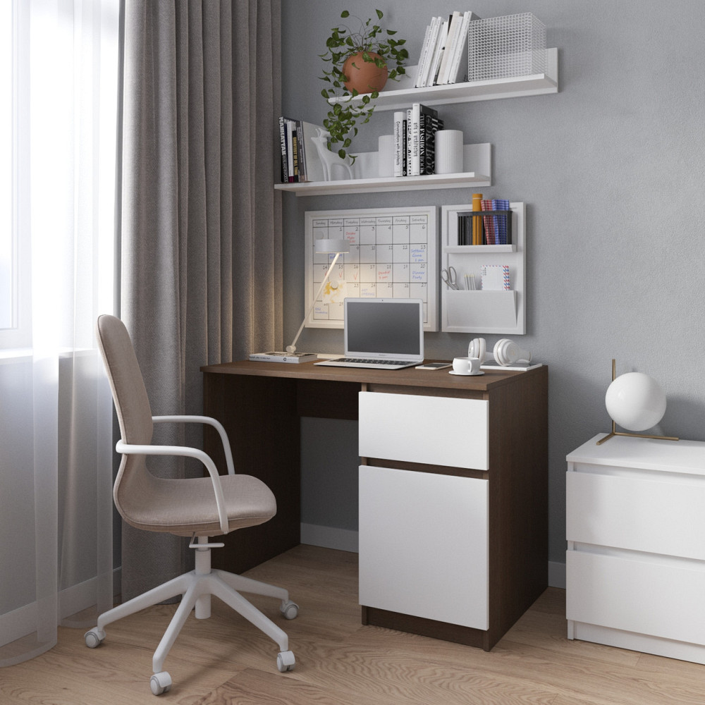 Комп’ютерний стіл VAYS R-18 Венге Темний-Білий фасад, письмовий з тумбою праворуч, без ручок, ЛДСП, 100×60×75 см - для дому та офісу Львів - фото 1