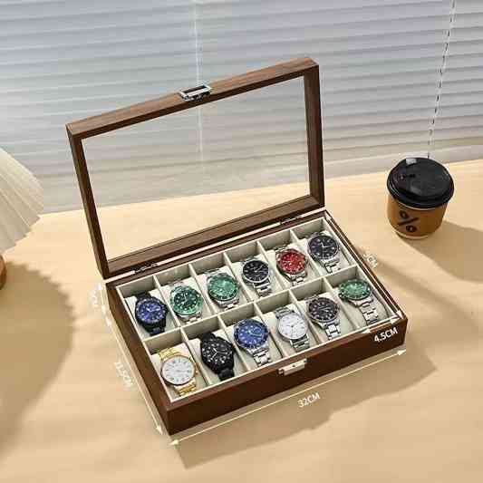 Шкатулка для хранения часов органайзер на 12 отделений деревянная с прозрачным окном,футляр органайзер для наручных часов Каменец-Подольский