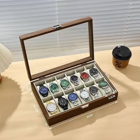 Скринька для зберігання годинників органайзер на 12 відділень дерев'яна з прозорим вікном, футляр органайзер для наручних Кам'янець-Подільський - фото 4