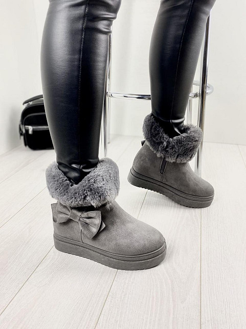 Женские ботинки 8322-6 серые эко-замша зима высота 18 см скрытая танкетка 7.5 см 38р. 39р. (115 Коломыя - изображение 7