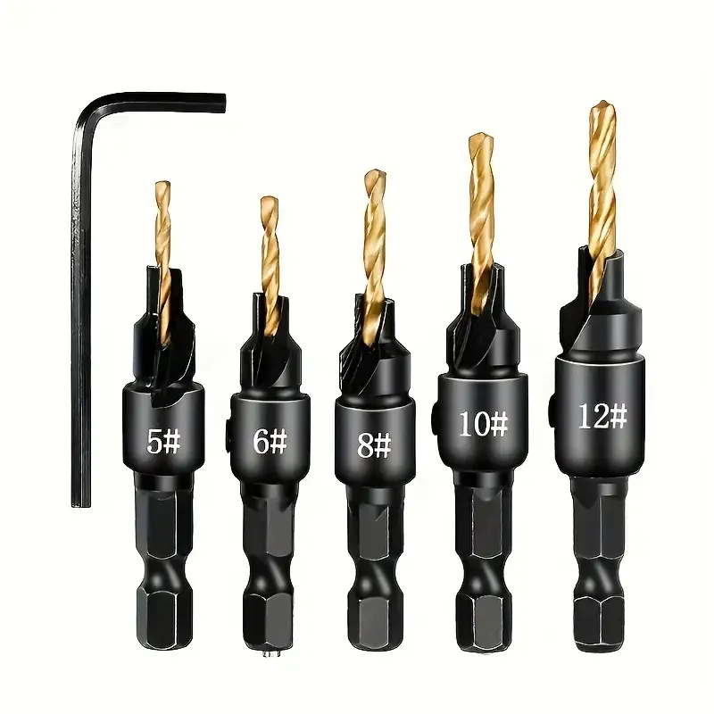 Набор сверл с зенковкой 5 шт HSS 4241, шестигранный хвостовик 6.35 мм, для мебели и дерева Киев - изображение 7