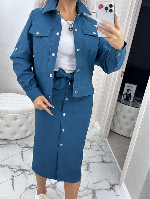 Женский джинсовий стильный прогулочный костюм с юбкой миди.42-56р Киев - изображение 3