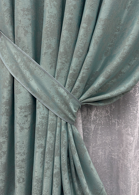 Комплект штор VR-Textil Жаккард Мрамор 150х270 2шт и Тюль 600х270 1148ш-1400т Бирюзово-серый с белым 71-118/5 Киев - изображение 4