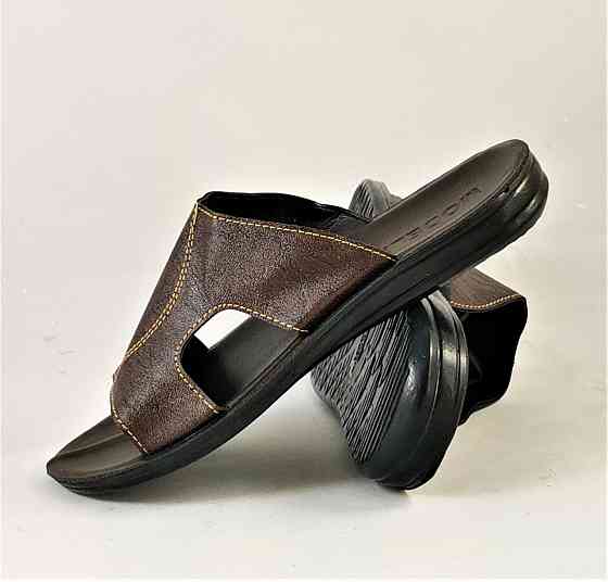 Мужские Шлёпанцы Тапочки Сланцы Коричневые Кожаные (размеры: 41,42,43,44,45) Днепр