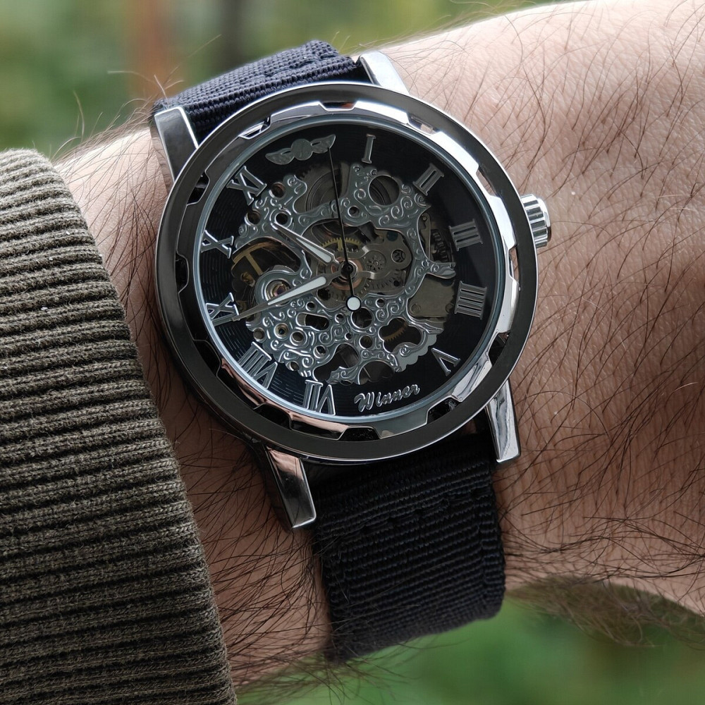 Годинник чоловічий механічний Winner Black Textile Classic (2 ремінці) Вінниця - фото 7