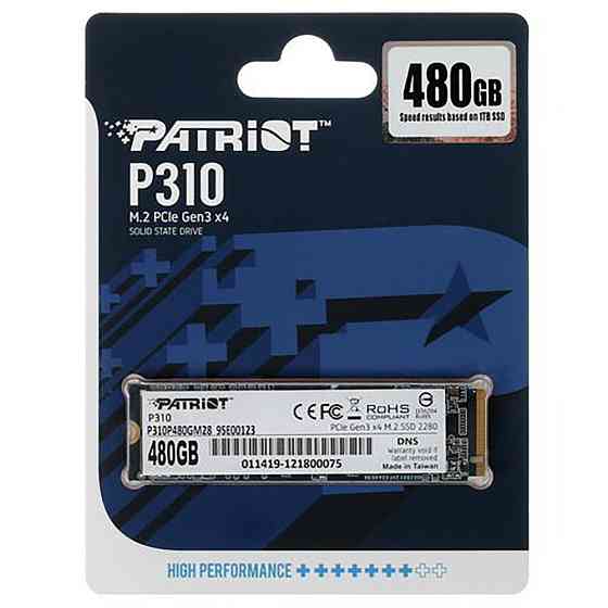 Накопичувач SSD M.2 Patriot P310 480GB NVMe 2280 PCIe 3.0x4 3D NAND TLC Київ
