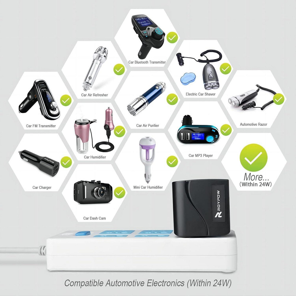 Адаптер живлення, перетворювач живлення 2A/24W від прикурювача Roypow C24 Луцьк - фото 1