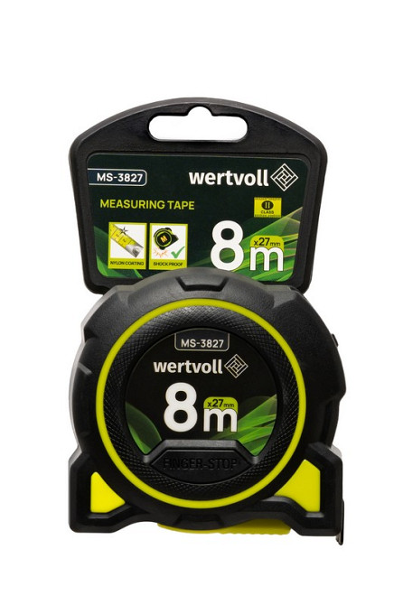 WERTVOLL Рулетка WERTVOLL 8 м х 27 мм фіксатор полотна кнопка STOP покриття TPR нейлонове покри Київ - фото 8
