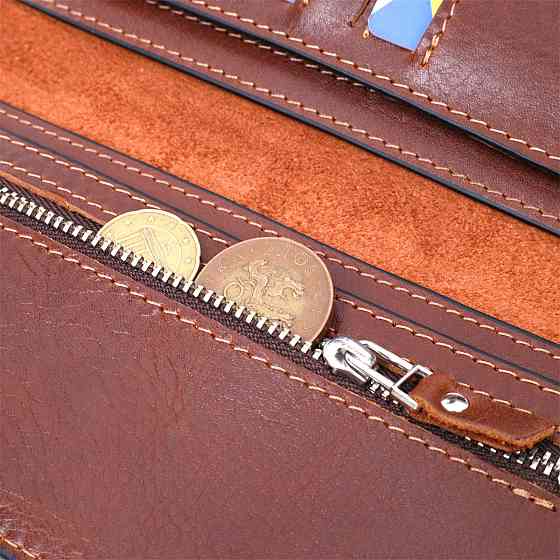 Интересный вертикальный кошелек из натуральной кожи GRANDE PELLE 11660 Коричневый Киев