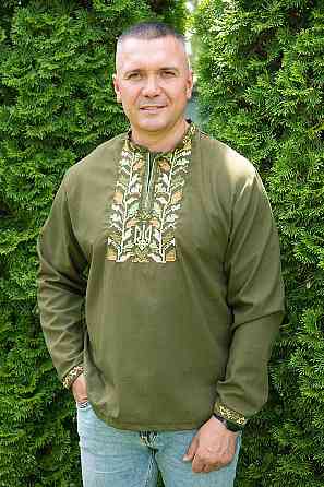 Вишиванка лляна чоловіча, хакі, хіт 60 Київ