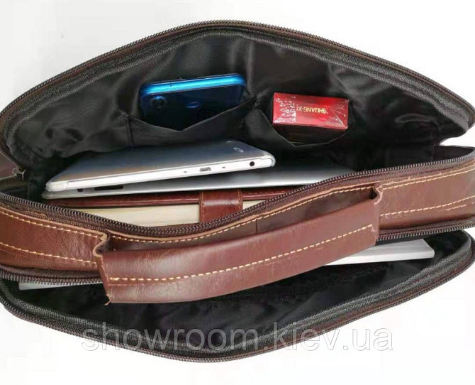 Зручна чоловіча сумка Leather Collection (9912) шкіряна чорна Київ - фото 2