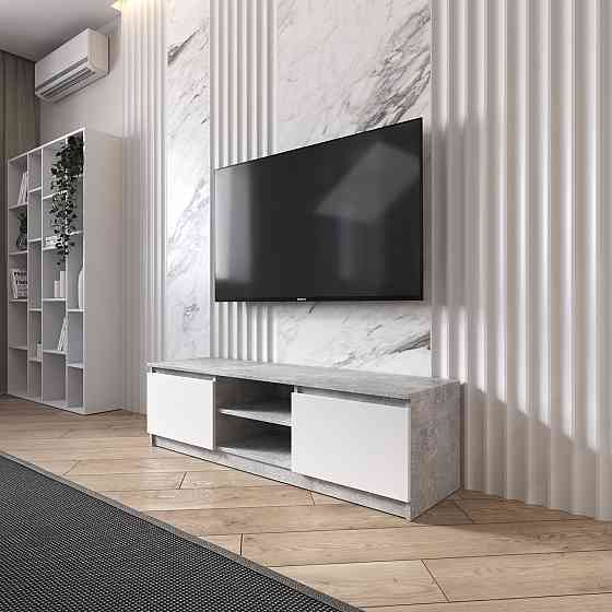 Тумба под телевизор VAYS R-14 Бетон-Белый фасад, с открытой нишей, ЛДСП, 140×40×40 см – для гостиной и спальни, под ТВ Львов