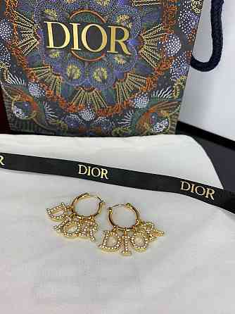 Брендовые серьги Диор/Dior, позолота / серьги маленькие колечки с буковками Одесса