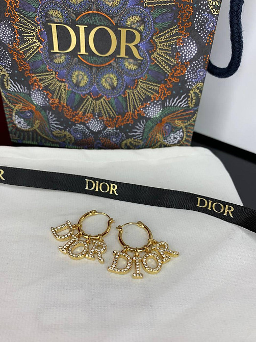 Брендовые серьги Диор/Dior, позолота / серьги маленькие колечки с буковками Одесса - изображение 1