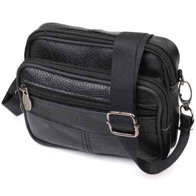 Сумка Vintage Горизонтальная поясная из натуральной кожи Черная (21485) Винница