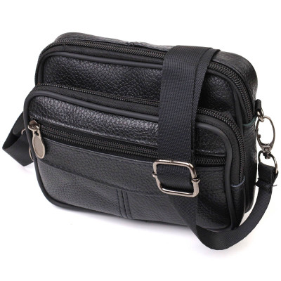 Сумка Vintage Горизонтальна поясна з натуральної шкіри Чорна (21485) Вінниця - фото 1