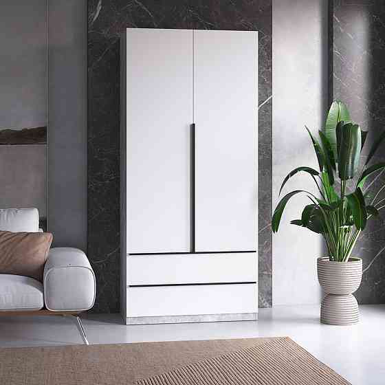 Шкаф для одежды VAYS M-30 Бетон-Белый фасад, 2 ящика, со штангой и полками, ЛДСП, 100×50×220 см – для спальни, гостиной, прихожей Львов