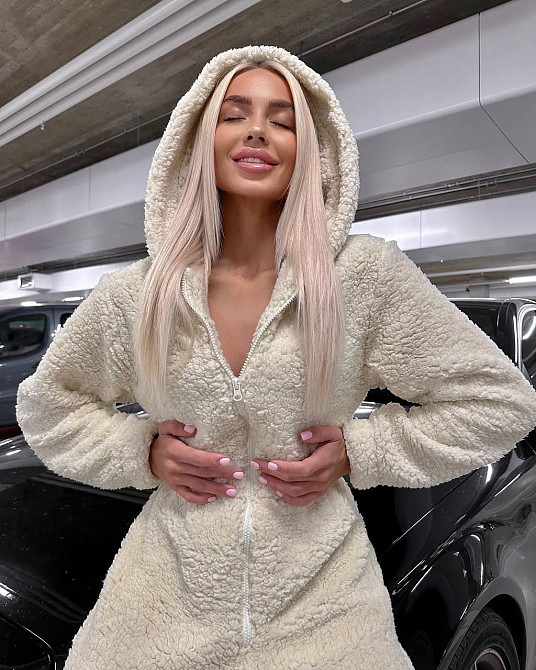 Жіночий теплий затишний комбінезон із капюшоном із хутра тедді Бежевий, 46/48 Одеса - фото 3