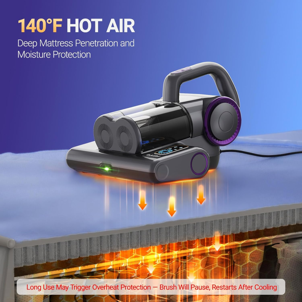 Пилосос для матраців FEPPO 500 Вт, 16 кПа, UV-C 253,7 нм, HEPA, нагрів 60°C, ультразвук 40 кГц, 30000 об/хв Київ - фото 5