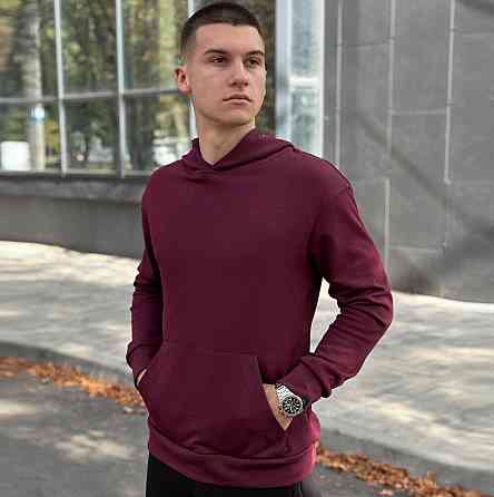 Осіннє чоловіче худі з капюшоном Pobedov 001 (трьохнитка) бордове Київ