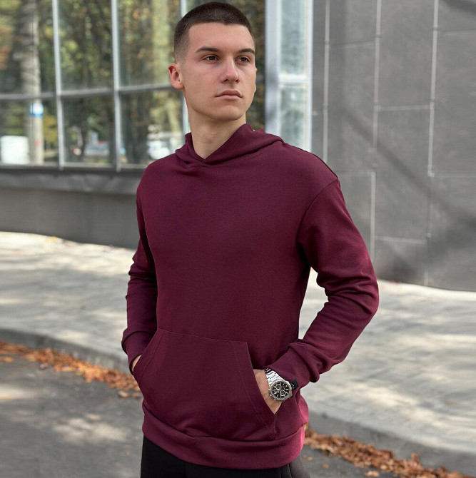 Осіннє чоловіче худі з капюшоном Pobedov 001 (трьохнитка) бордове Київ - фото 5