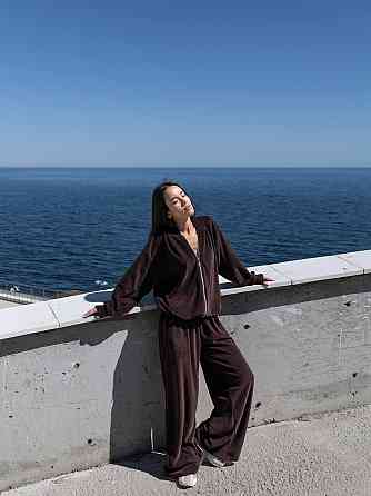 Женский повседневный оверсайз костюм двойка: кофта и штаны хлопковый велюр Одесса