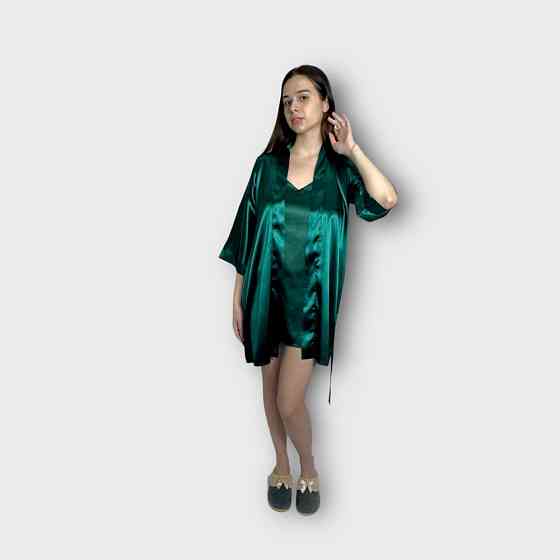 Комплект ночная рубашка с халатом Зеленый L Харьков