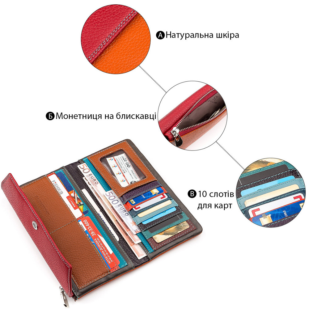 Кошелек женский многофункциональный Красный (ST Leather) Киев - изображение 8