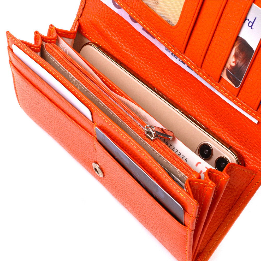 Большой женский кошелек из натуральной зернистой кожи CANPELLINI 21710 Оранжевый Киев - изображение 5