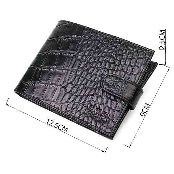 Модний гаманець для чоловіків з натуральної фактурної шкіри з тисненням під крокодила BOND 21995 Чорний Київ