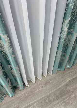 Шторна тканина парча колір бірюзовий з молочним 1777ш Київ